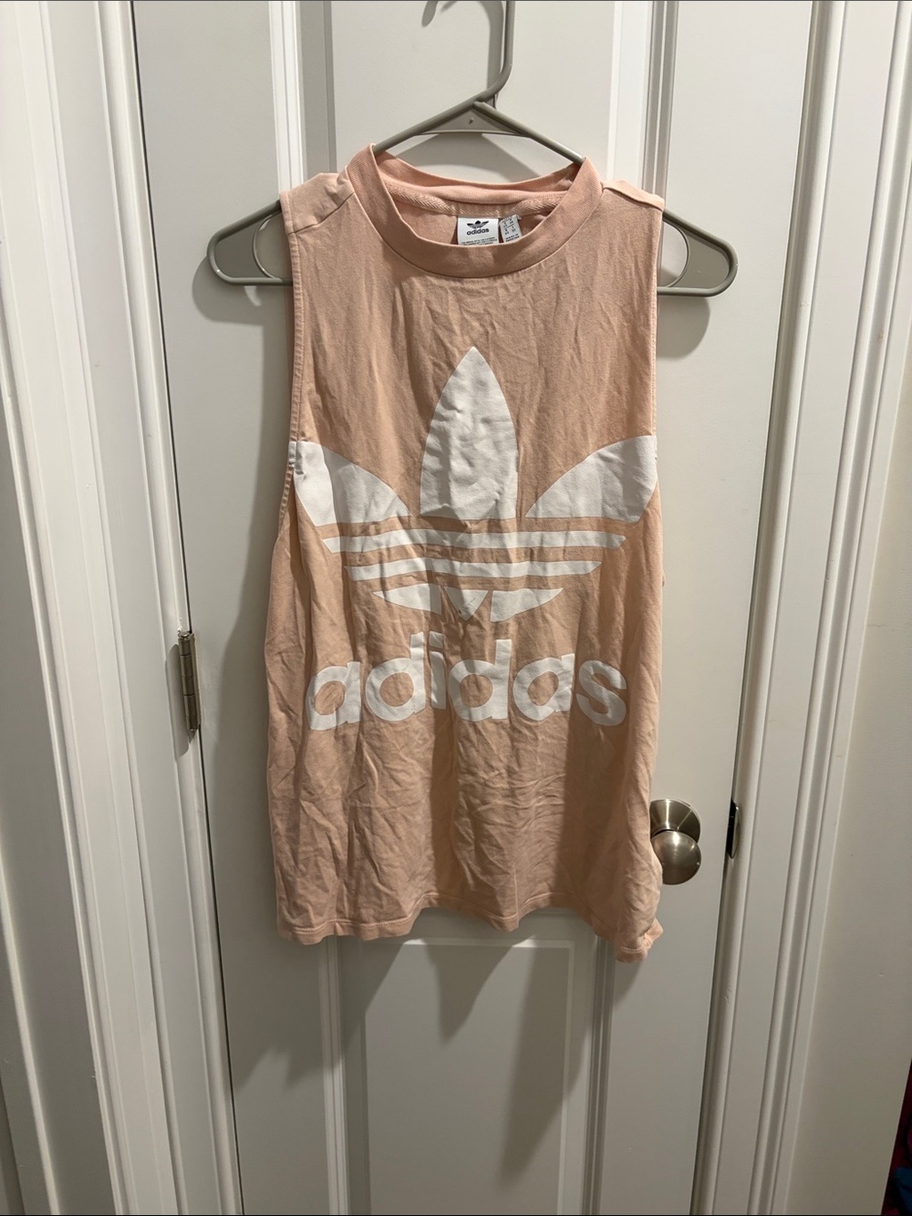 adidas Light Peach Sleeveless Tank with White Trefoil